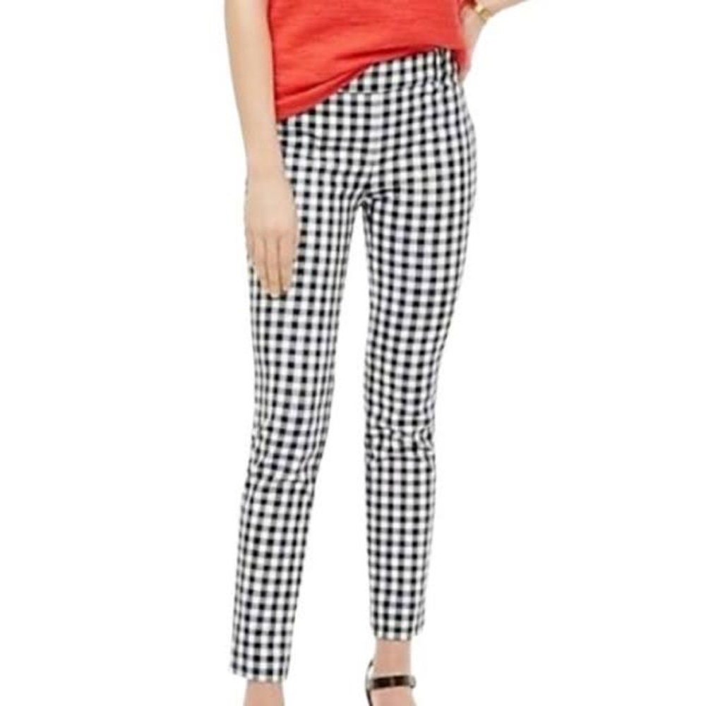 J. CREW winnie pant size 6 gingham blue white preppy comfy stretch pockets